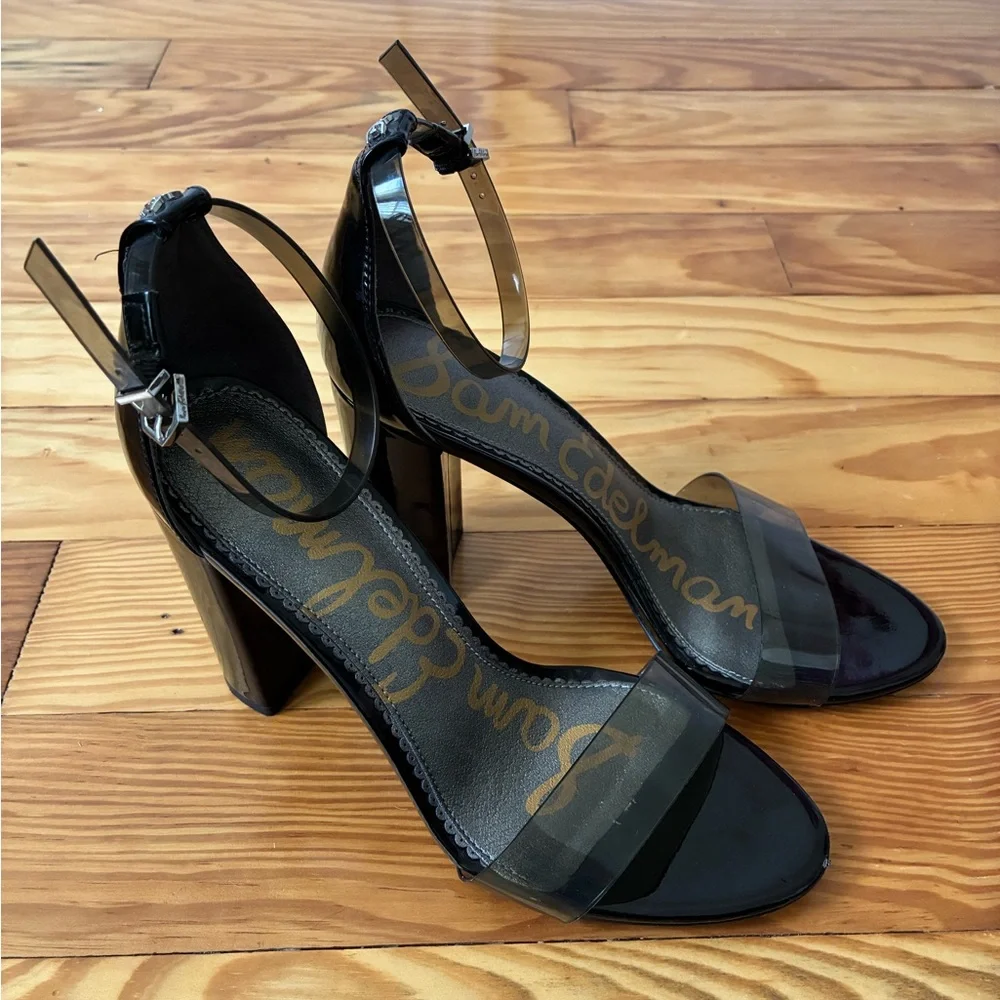 Sam Edelman Yaro Sheer Ankle Strap Block Heel Sandals Size 8 1/2